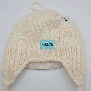 Bula Cream Knit Little Kids Hat Beannie with Teddy Bear Tassels